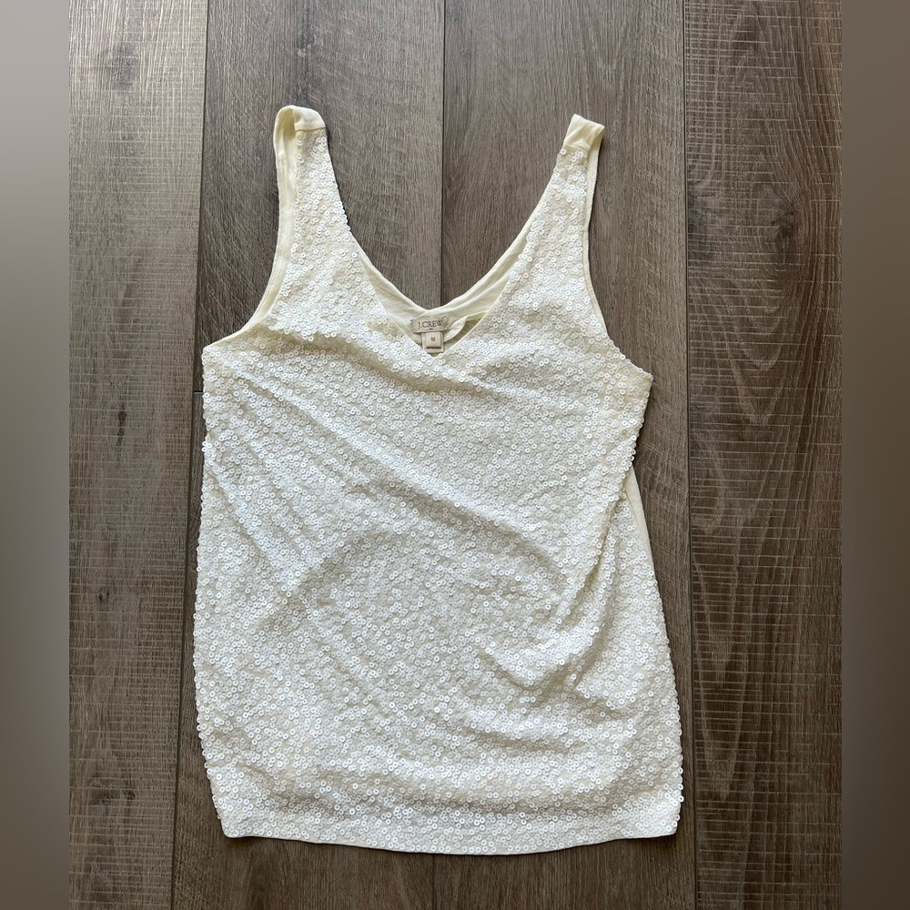 J. Crew Factory Sequin V-Neck Tank in Cream Size Medium
